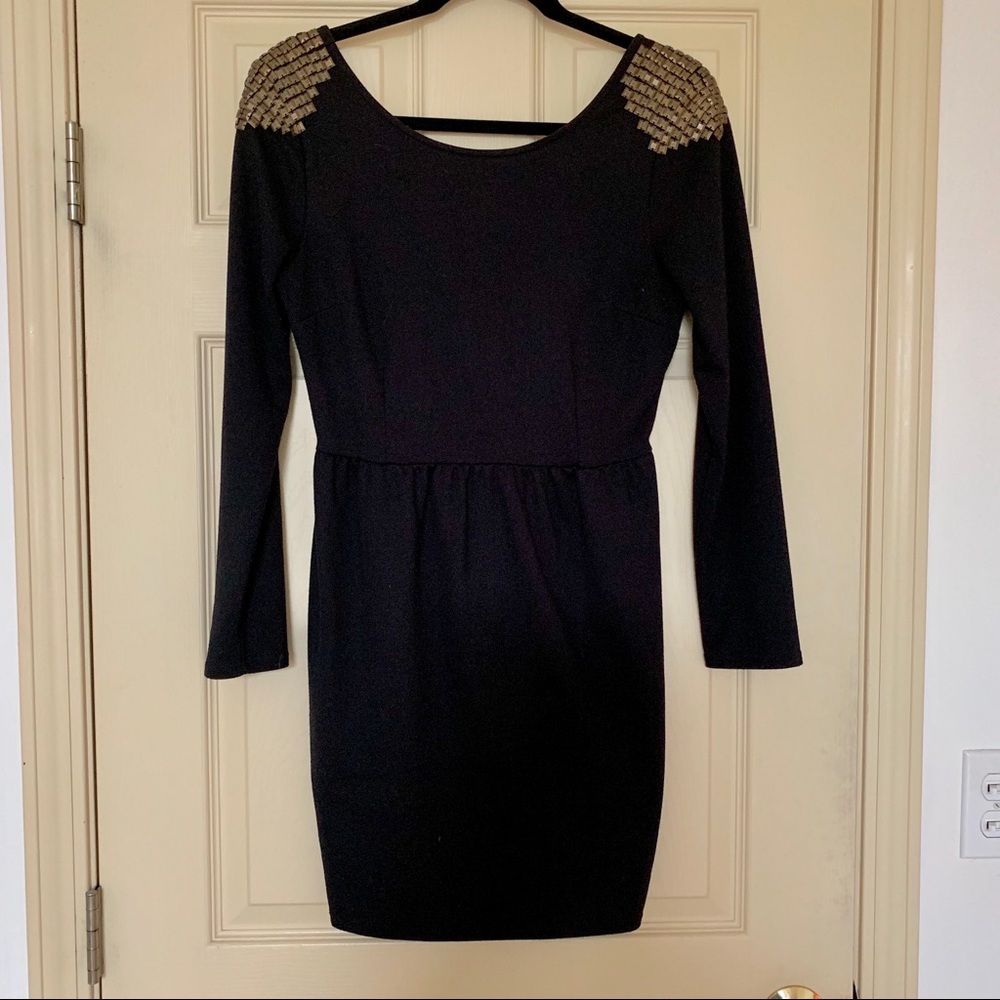 Black Long Sleeved Dress with Gold Studs size L